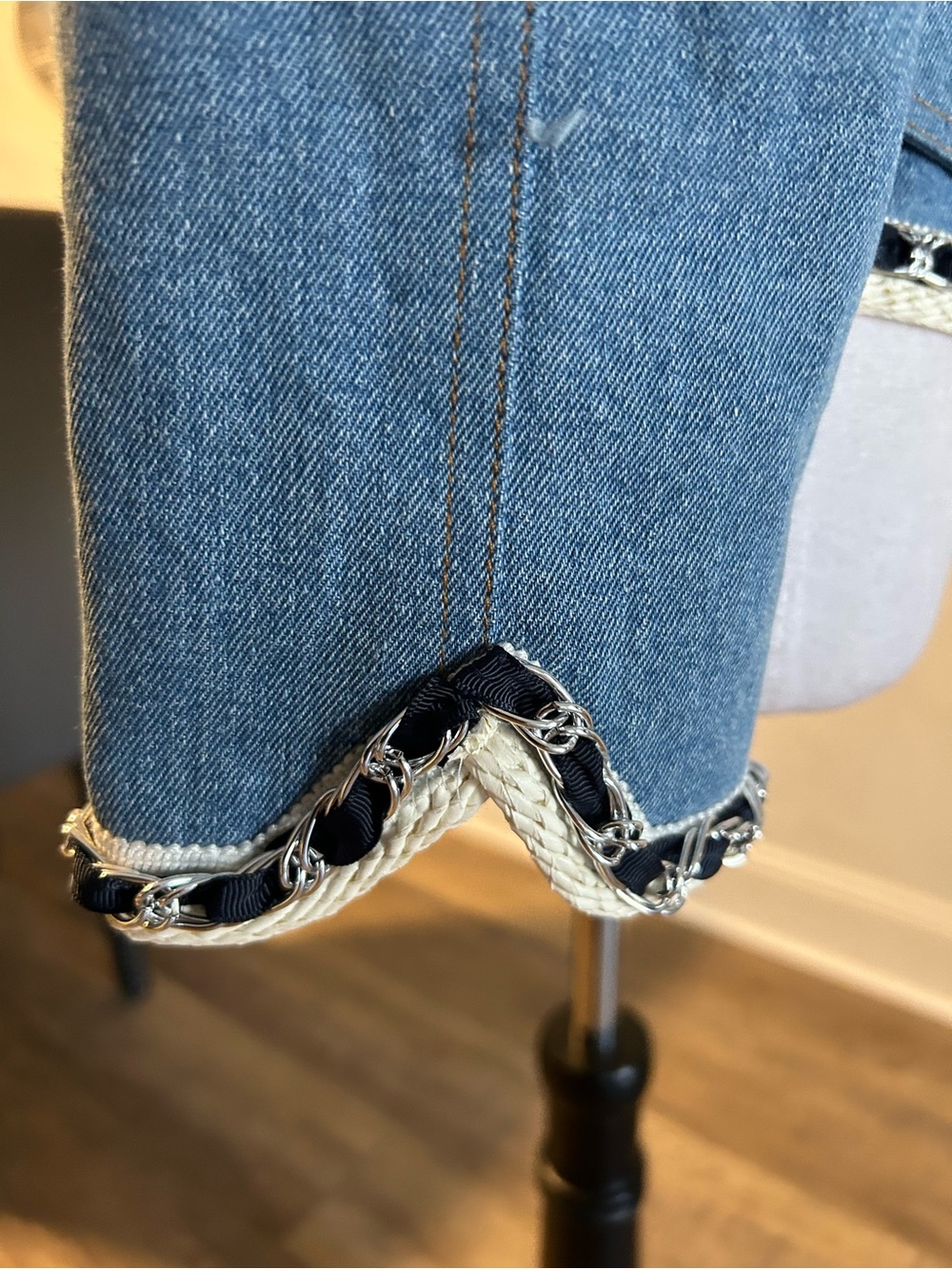 Veronica Beard Milla Jean Blue Tweed-Trim Denim Jacket - Picture 9 of 9